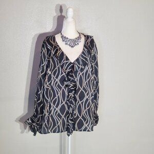 FASHION BUG FORMAL BLOUSE BLACK BELL SLEEVE POLYESTER SIZE 22/24